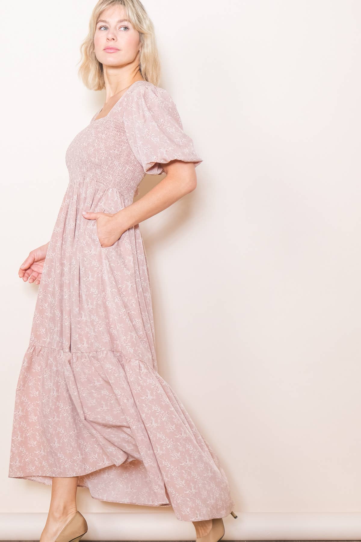 Floral Flowy Maxi Dress Dusty Pink (L)
